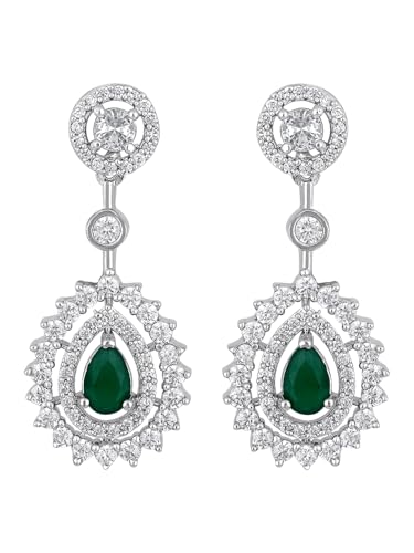 Image of ASMITTA Jewellery American Diamond Necklace Set Rhodium Plated Earrings Jewellery Set for Women & Girls