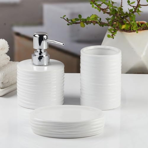 Image of SaSaSa Ceramic Bathroom Accessories Set of 3 Modern Bath Set with Soap Dispenser & Toothbrush Holder, Elegant Home & Gift Idea, Multicolor (11139)