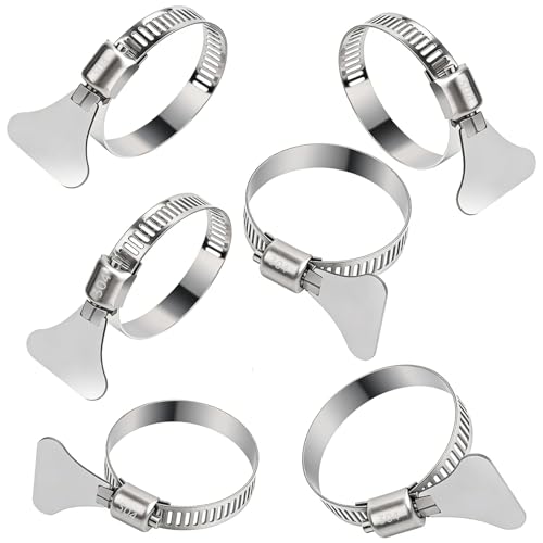 6 Pcs 1-1/4 Inch Pool Hose Clamps Stainless Steel Adjustable Hose Clamp with Thumb Screw for Above Ground Swimming Pool Filter Pump Hoses PVC Tubing Connector Replacement Parts