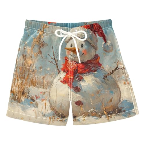 Aflyko Boys Board Shorts Snowman Santa Hat Fashion Youth Swim Shorts, Relaxed Fit for Beach Holidays and Pool Parties, X-Large Multicolor