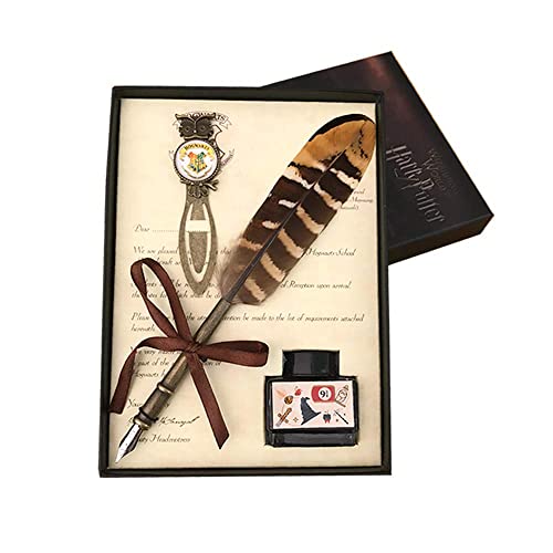 Feather Quill Pen Gift Set with Bookmark Antique Dip Feather Pen Calligraphy Writing Quill Pen with Ink Best Gift For Kids Christmas