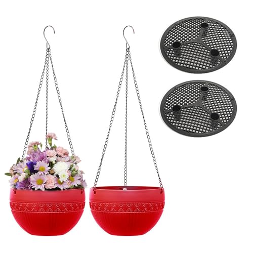 Cesta colgante para plantas con agujeros de drenaje y cadena extraíble, maceta de plástico con aspecto de ladrillo antiguo para uso en interiores y exteriores, paquete de 2 en múltiples opciones de