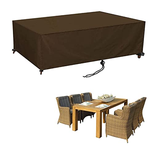 Housse de table de jardin d'extérieur 140 x 140 x 90 cm en tissu Oxford 420D imperméable coupe-vent et anti-UV indéchirable pour meubles de jardin cubes, table de billard, couleur marron