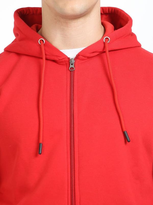 Image of Men's Full Sleeve Zip-Through Hoodie | Jacket for Men | Breathable, Solid Color Hooded Jacket with Front Zipper Closure