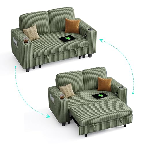 Image of LINSY HOME Sleeper Sofa Bed with Pull Out Couch Modular Sectional Sofa (Green, Pull Out Couch) | Pull Out Sofa Bed