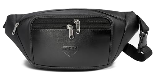 Image of Waist Bag for Men & Women | Faux Leather Material | Water Resistant Waist Pouch for Travel & Daily Use | Adjustable Belt with Zip Compartments - Asroy (Latest)