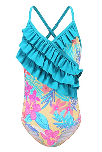 Image of Girls One Piece Swimsuits Hawaiian Ruffle Swimwear Beach Bathing Suit for Summer Vacation
