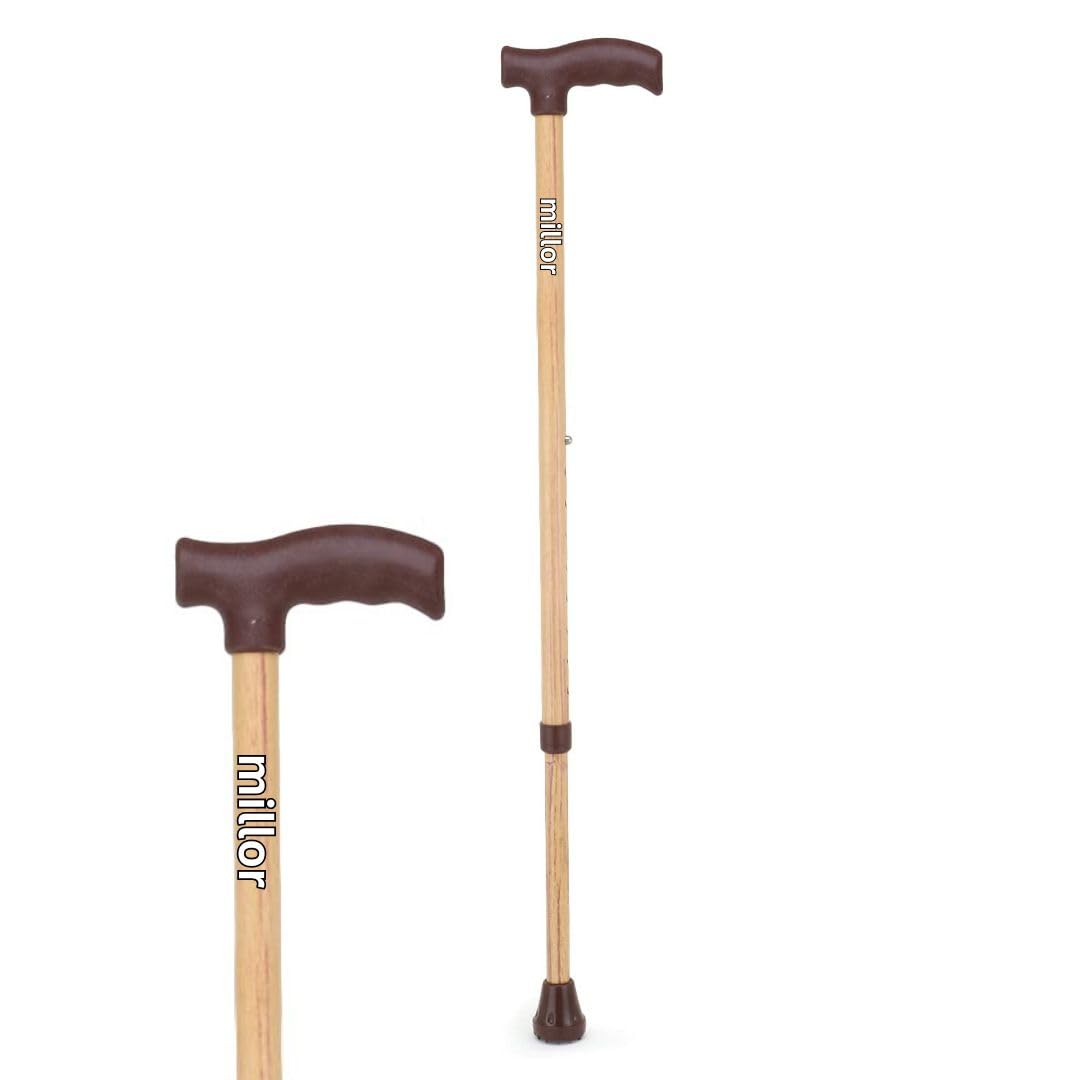MILLOR Walking Stick/Cane with Height Adjustable and Anti Slip Base for Old Senior Citizen People Men/Women, Wooden (B0D45WPR8Y) Amazon Price History, Amazon Price Tracker