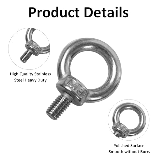 Image of 8PCS M8 Male Thread Eye Bolts, Stainless Steel Lifting Shoulder Eye Bolt, Heavy Duty Screw Ring Shaped Eye Bolt