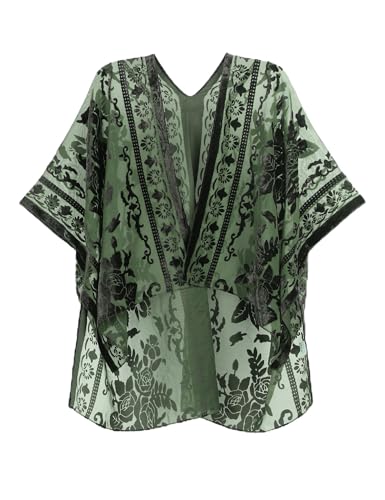Image of MJ SERECA Women's Burnout Velvet Kimono Cardigan Cover Up with Tassel