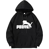 プーニャ 面白い パーカー メンズ おもしろ トレーナー フード付き ネコ パロディー バンド ロック パンク メタル 男女兼用 秋冬服 M