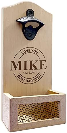 Personalised Wall Mounted Bottle Opener with Cap Catcher Beer Gifts for Men Husband Father Grandfather Grandad Dad Home Bar Accessories Vintage Wooden Bottle Opener for Bar Kitchen Home Deck Patio