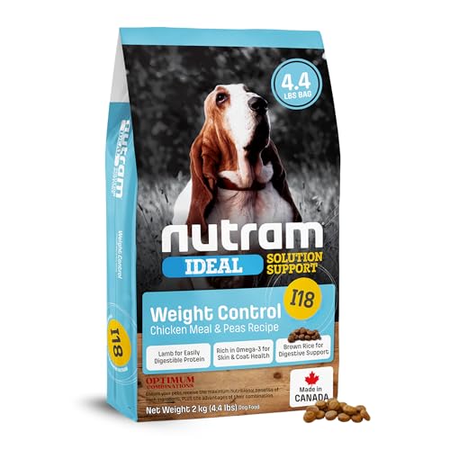 Nutram I18 Healthy Weight Management Dry Dog Food | High Protein, Low Fat Chicken Meal & Peas Kibble | Muscle Builder Formula for All Breeds (4.4 Pounds)