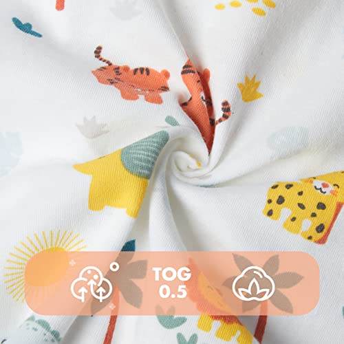 TOGOU2S Saco de dormir bebé verão, 2 peças saco de dormir unissexo de 0,5 Tog, 100 % algodão respirável, saco de bebé ajustável, animais de desenhos animados, Animais de desenhos animados