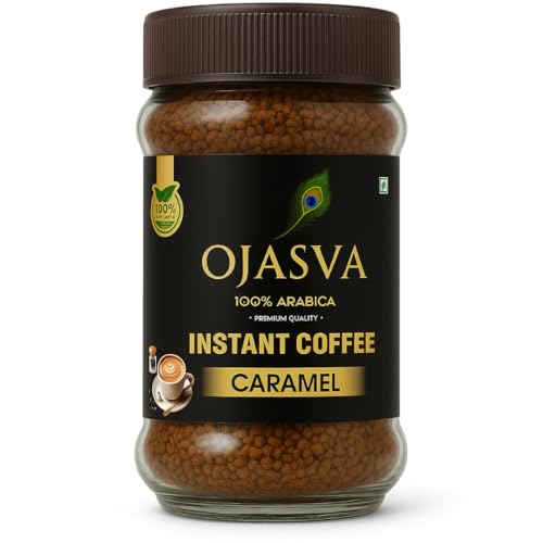 Image of Ojasva Flavoured Instant Coffee | Continental Speciale Arabica Blend | 100% Pure Instant Coffee | Smooth, Nutty & Aromatic (50g, Caramel)