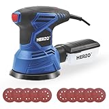 HERZO Exzenterschleifer 300W,125mm Schleifmaschine mit 6-stufiger Drehzahlregelung, 13000 U/min, Staubabsaugungssystem, inkl. 10 Schleifpapiere