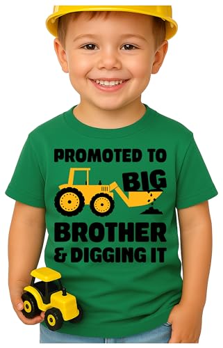 Tstars Promoted to Big Brother and Digging It T-Shirt - Toddler Kids Sibling Shirt - Pregnancy Reveal Gift for Boys 3T Green