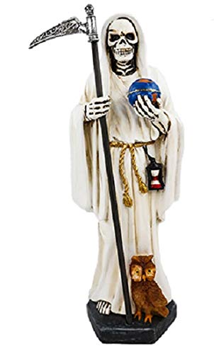 12" White Holy Death Statue Santa Muerte Blanca Grim Reaper Owl World