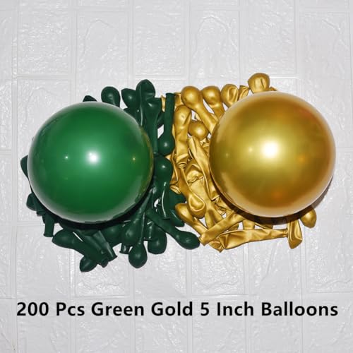 Image of 200 Pcs Green and Gold Balloons 5 Inch Latex Dark Green Metallic Gold Bulk Small Balloon Arch Garland Kit for Birthday Wedding Bridal Baby Shower Supplies Graduation Party Decorations