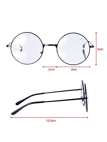 Mudder 3 Paar Retro Metall Brille mit Klarem Glas - Runde Unisex Brillenfassung im Vintage Look, Schwarz, Gold & Silber
