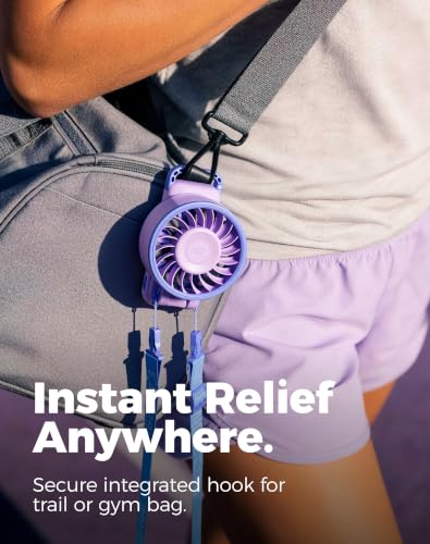 Image of Diveblues Portable Turbo Fan, Purple Personal Neck Fan, Small Travel Fan | 7.4m /s High Speed, 180 Foldable 4-in-1, 100 Speed Stepless Control, USB-C Rechargeable