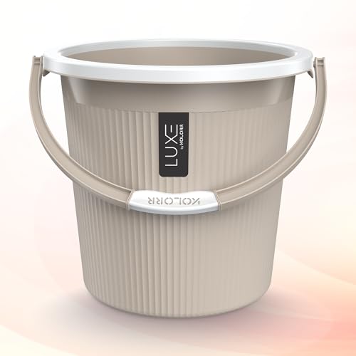 Image of KOLORR Luxe Bathroom Set (Bucket 18L x 2) + (Mug 1.5L x 2) + (Luxe Patla x 1)|Sturdy and Durable |Lightweight| Easy to Clean and Attractive Design|Pack of 5|Sand Stone