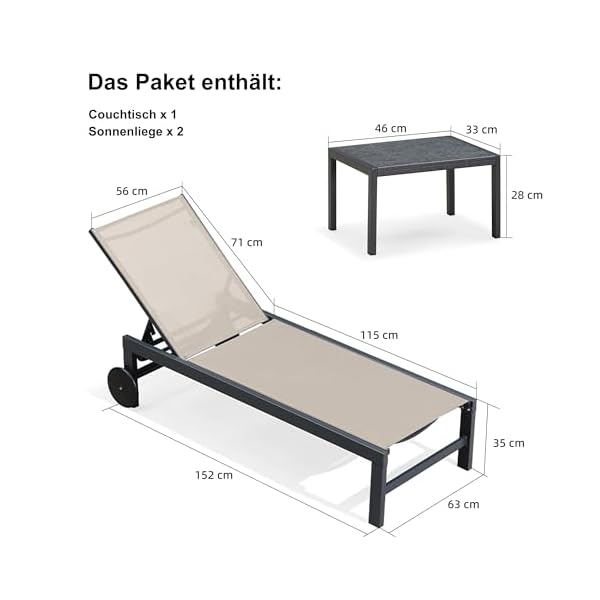 PURPLE LEAF Sonnenliege 2er-Set Aluminium Beige