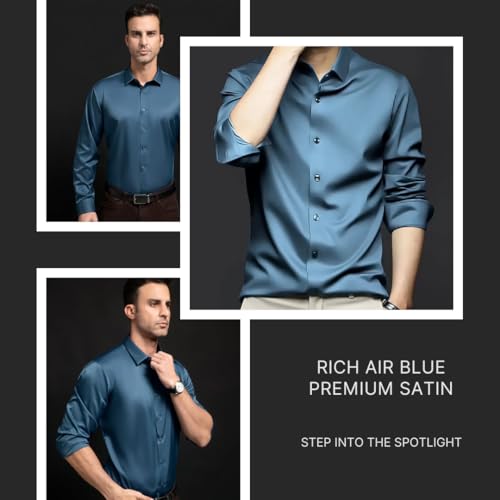 Image of IndoPrimo Men's Stylish Solid Satin Casual Shirt for Men Full Sleeve