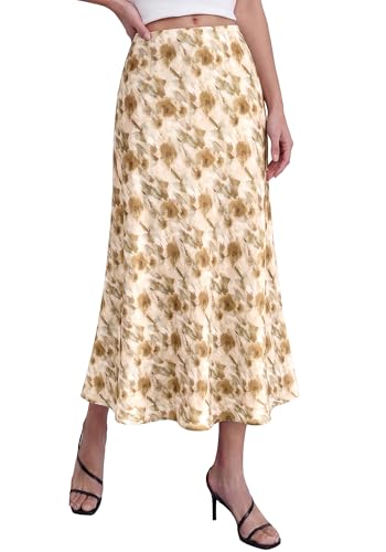 Image of BTFBM Satin Skirts for Women Trendy 2026 Summer Fall | High Waisted A-Line Leopard Print,Floral Print, Business Casual,Cocktail,Wedding Guest,Long Silk Midi Skirt