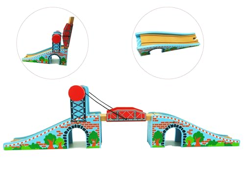 image for Z MAYABBO Wooden Train Tracks Accessories Wood Train Lifting Bridge fo