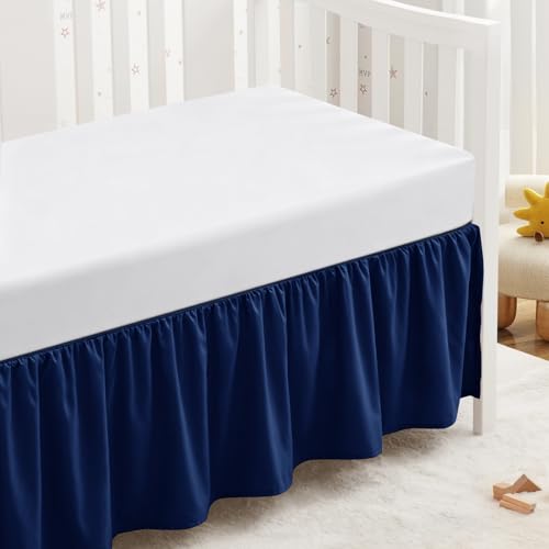 Image of SiinvdaBZX Navy Blue Crib Skirt Dust Ruffle, Microfiber Crib Bed Skirt | 52 inchx28 inch with 14 inch Drop, Durable Full Coverage Toddler Bedskirt Fit for Baby Boys Girls Nursery Standard Crib