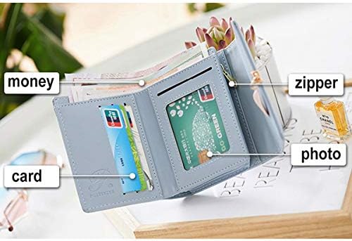 ZhengYue Ladies Purse,PU Leather Wallet for Women RFID-Blocking, Ladies Bifold Leaf Pendant Coin Zipper Small Purse with 5 Card Slots and 1 ID Window Card Holder Organizer Grey