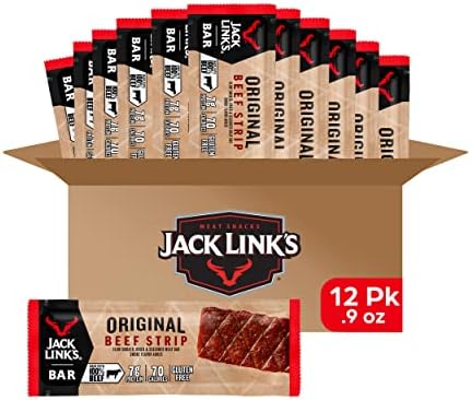 Jack Link's Beef Jerky Bars, Original - 7g of Protein and 80 Calories Per Protein Bar, Made with Premium Beef, No added MSG - Keto Friendly and Gluten Free Snacks (Pack of 12)