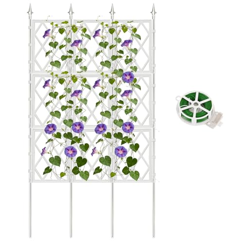 DEVISEFUN 5.25FT Garden Trellis for Climbing Plants Outdoor White Iron Pipe Support Fence Metal Wall Trellis Climbing Frame Trellis for Potted Plants Indoor for Ivy Vines Vegetable Flower