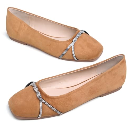 Image of TN TANGNEST Womens Casual Flats Chain Ballet Flats | Fashion Pointed Toe Rhinestone Flats, Comfort Slip On Dress Shoes for Business Work Office Wedding Party