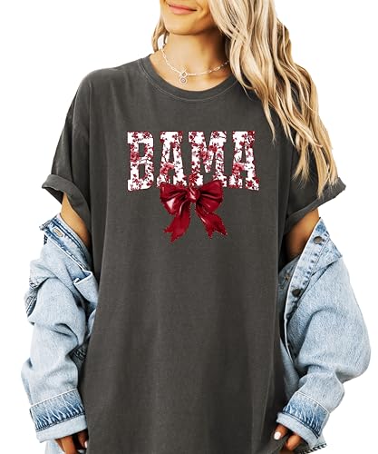 Bama Red Floral Bow Shirt for Women & Teens Trendy Alabama School Sports Fan Tee2