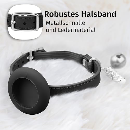 Katzenhalsband AirTag Mit Gummizug - Leder Halsband Mit Glocke, Namen und GPS Tracker Ohne ABO - Sicheres Katzenband Mit 30Sch