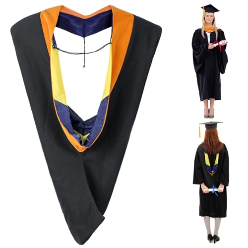 Mepase 42 Inch Master Graduation Hood Unisex MBA Education Master Hood Drab Gold and Navy Blue University Academic Hood for Graduation Ceremony
