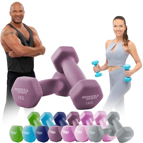 Miweba Sports Neopren Hantelset NKH100 | 𝐏𝐫𝐨𝐟𝐢 Hantel - Hexagon Hanteln Set - Kurzhanteln - Kurzhantel Set - Gymnastikhanteln - Hantel Set - Dumbbell - 0,5-10 Kg (2X 1.0 kg, Lila)