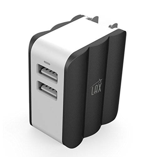 LAX Dual USB AC Power Adapter with Smart iQ Technology - Plug-In Adapter Rapid Charge 3.4A for iPhone X 8 7 7plus 6S 6S+, 6 6Plus, iPad Air/Mini, Samsung Galaxy S6, S6 Edge, Nexus and More [Black]