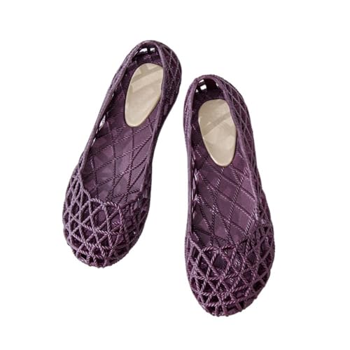 Jelly Mesh Ballet Flats for Women Wide Jelly Sandals Clear Hollow Water Slides Slip On House Slippers Foldable Lightweight Breathable Low Top Dressy Ballerina Shoes Summer Beach Party Cruise Vacation