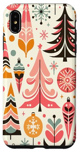 Cute Retro Christmas Pattern Tree and Snowflakes Pastel Pink X}zP[X iPhone XS Max p