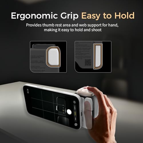 Image of Upgraded Mag-Safe Magnetic Camera Handle Grip with Extended Magnetic Phone Mount with Carabiner & Thumb Rest, Detachable Rechargeable Shutter Remote Compatible with iPhone Pro Max for Video Calls /TK