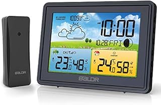 BALDR Wetterstation Funk mit Außensensor, Digital Außenthermometer Funk, DCF Radio Clock, Digitaler Temperatur Feuchtigkeitsmonitor mit Wettervorhersage, Alarm & Schlummerfunktion (Schwarz)