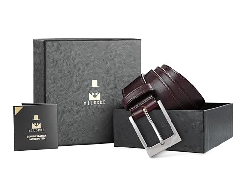 Image of MILORDE Men's Genuine Leather Dress Belt, Handmade, 100% Cow Leather, Fashion & Classic Designs for Work Business and Casual