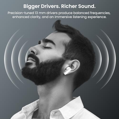 Image of AROMA TWS5 Orbit V5.4 True Wireless Earbuds - Matte White & Grey | Up to 55H Playtime, ENC, Fast Charging, Heavy Bass, Bluetooth