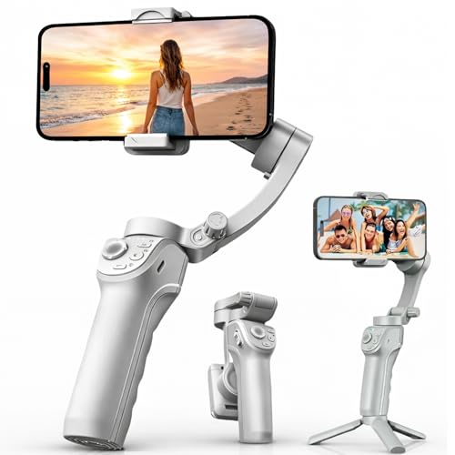 Estabilizador Gimbal 3 Eixos para Celular com Tripé Articulado, Bluetooth e Luz Integrada – Vídeos Estáveis, Portátil – Compatível iOS e Android