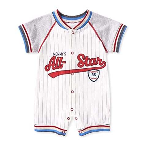 pureborn Baby Boy Baseball Romper Short Sleeve Jumpsuit Cotton Shortall Summer One-Piece Outfit for Infant Boys 6-9 Months All Star Cover