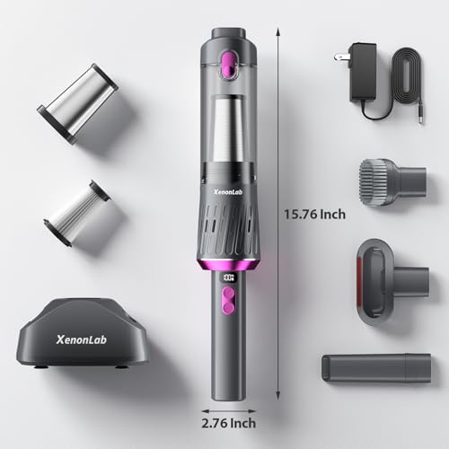 Image of Handheld Vacuum Cordless 25000Pa Car Vacuum 3-in-1 Handheld Vacuum, Includes Smart Display and Charging Base Hand Vac Cordless Rechargeable One-Touch Empty for Home /Pet /Car (Violet)