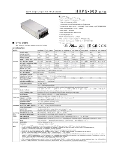 Alimentation à découpage 600W HRPG-600-12 boîtier de conversion AC DC - 3